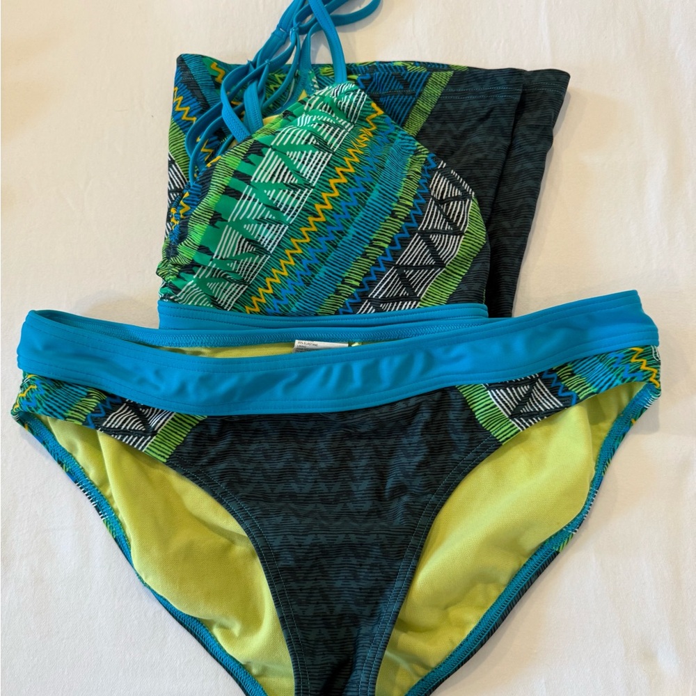 Prana Blue and Green Women's Tankini Swim Set - Picture 4 of 5